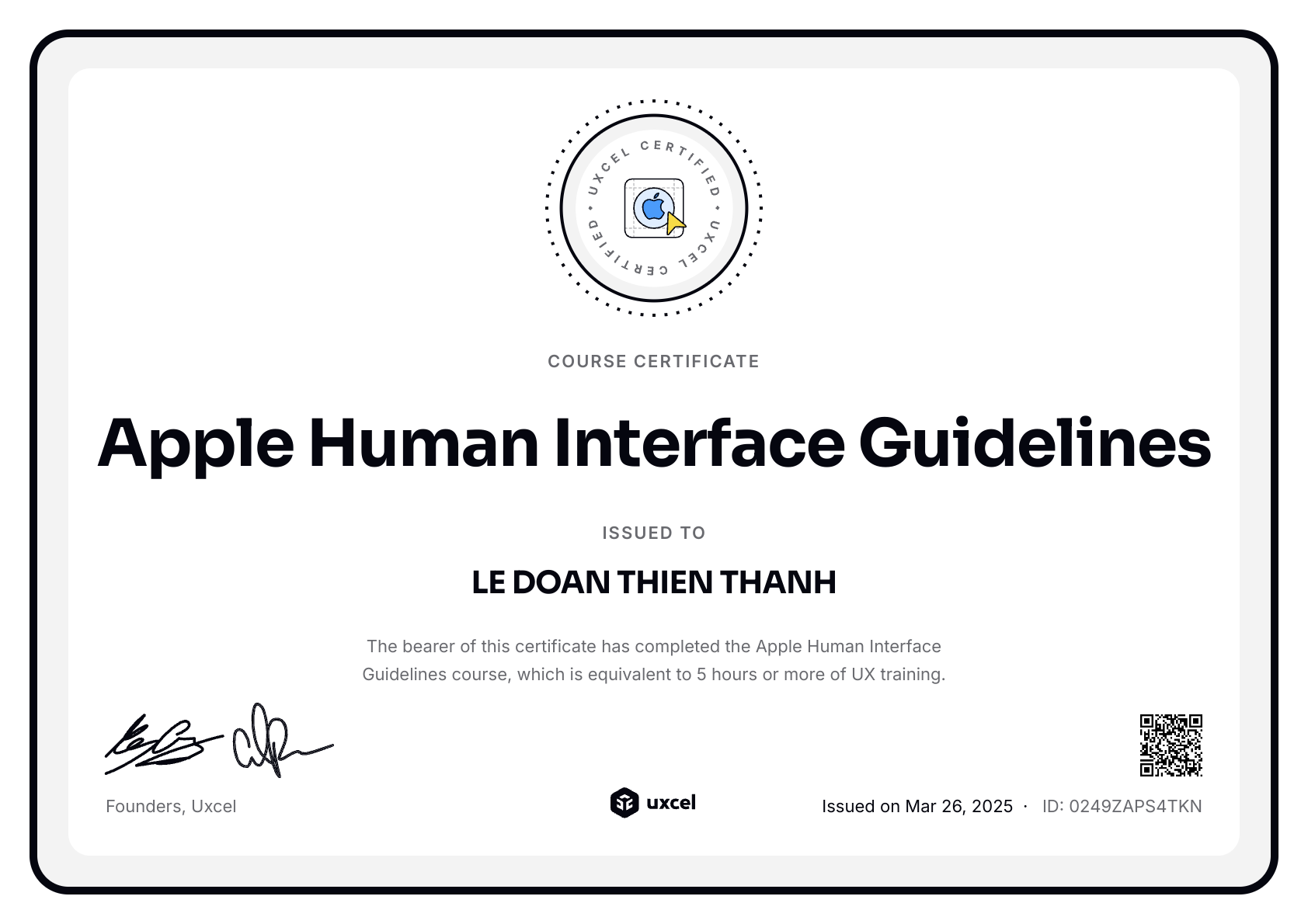 LE DOAN THIEN THANH's certificate